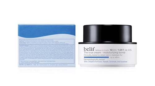 belif Moisturizing Bomb – Daily Ceramide Moisturizer with Peptide & Squalane, 48hr Hydration & Anti-Aging Cream, Milky & Lightweight, Restores Skin Barrier, Korean Skincare, 1.68 fl oz (50ml)