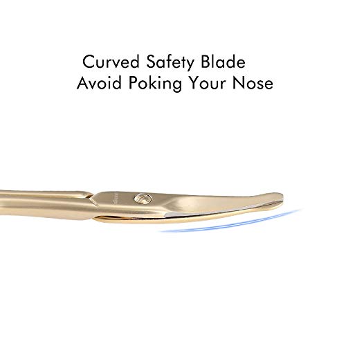 LIVINGO 3.75" Small Safety Facial Nose Hair Scissors, Curved Blade with Rounded Tip Stainless Steel for Manicure Cuticle, Eyebrow, Dry Skin (Gold)