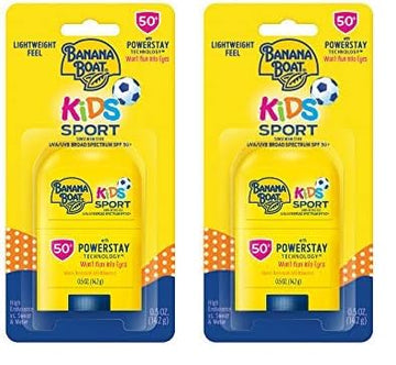 Banana Boat Kids Sport Sunscreen Stick SPF 50, 0.5oz | Travel Size Sunscreen, Childrens Sunscreen, Kids Sunblock, Oxybenzone Free Sunscreen for Kids, Mini Sunscreen SPF 50, 0.5oz (Pack of 2)
