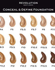 Makeup Revolution Conceal & Define Foundation, Cream Foundation Cruelty-Free, F10, 23ml