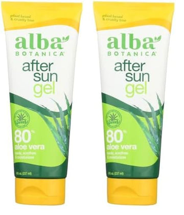 Alba Botanica Aloe Vera Gel for Skin, Cooling After Sun Treatment for Face and Body, Made with Purity Certified 80% Aloe Vera Gel Formula, 8 fl. oz. Tube (Pack of 2)