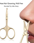 LIVINGO 3.75" Small Safety Facial Nose Hair Scissors, Curved Blade with Rounded Tip Stainless Steel for Manicure Cuticle, Eyebrow, Dry Skin (Gold)