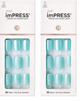 KISS imPRESS Press-On Manicure, Nail Kit, PureFit Technology, Short Press-On Nails, 'Rain Check', Includes Prep Pad, Mini Nail File, Cuticle Stick, and 30 Fake Nails (Pack of 2)