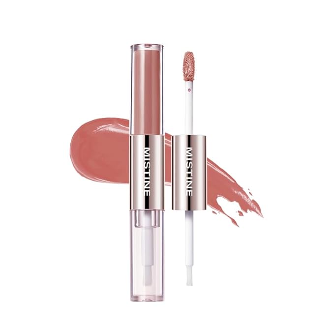 Mistine Lip Gloss Double Headed Lip Glaze Color Holding Lip Jelly Hydrating Gloss Moisturizing Balms Sheer Tint, Shine Glowy Matte Finish 0.05fl oz+0.05 fl oz D06 COCO MARTINI