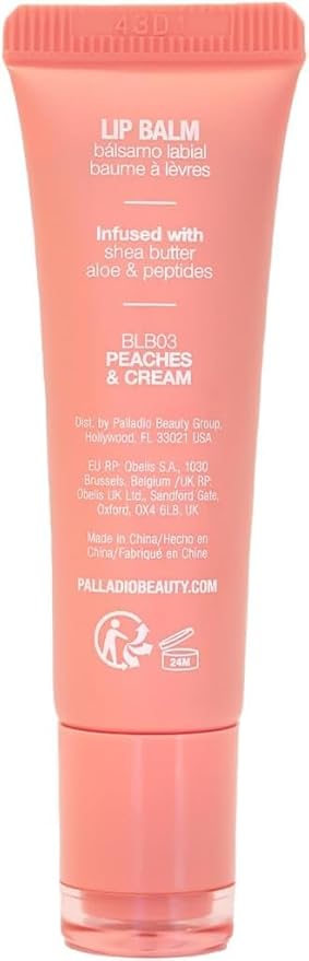 Palladio Butter Balm - Hydrating Lip Balm with Sheer Tint, Aloe, Peptides, Shea Butter, and Vegan Formulation for Instant Moisture, Shine, and Soothing Lip Care, Peaches & Cream