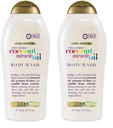 OGX Extra Creamy + Coconut Miracle Oil Ultra Moisture Body Wash, 19.5 Fl Oz (Pack of 2)
