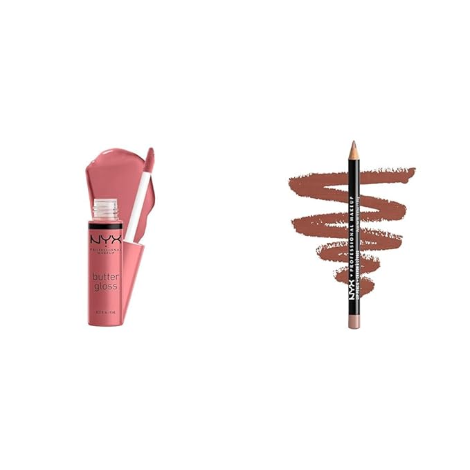 NYX PROFESSIONAL MAKEUP Butter Gloss Non-Sticky Lip Gloss Tiramisu & Slim Lip Pencil Coffee
