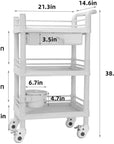 Mobile Medical Trolley 3 Tier Rolling Utility Cart with Dirt Bucket & Drawer, Beauty Salon Cart for Spa Tattoo Waxing, Esthetician Carts for Salon Hospital Dental Clinic Home, Postpartum Cart