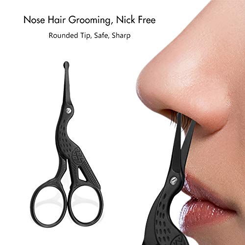 LIVINGO 3.5" Rounded Tip Vintage Stork Scissors, Professional Stainless Steel with Black Titanium Coated, Cuticle Pedicure Beauty Grooming Scissors for Eyebrow, Facial Hair, Dry Skin, Nose Hair