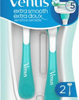 Gillette Venus Extra Smooth Sensitive Disposable Razors for Women with Sensitive Skin, 2 Count (Pack of 2)