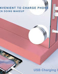 Pink Hollywood Vanity Mirror with Lights, 15 Dimmable Bulbs, 3 Color Lights,Make Up Lighted Mirror, Aluminum Metal Frame, USB Charging Port（23" x 18"）