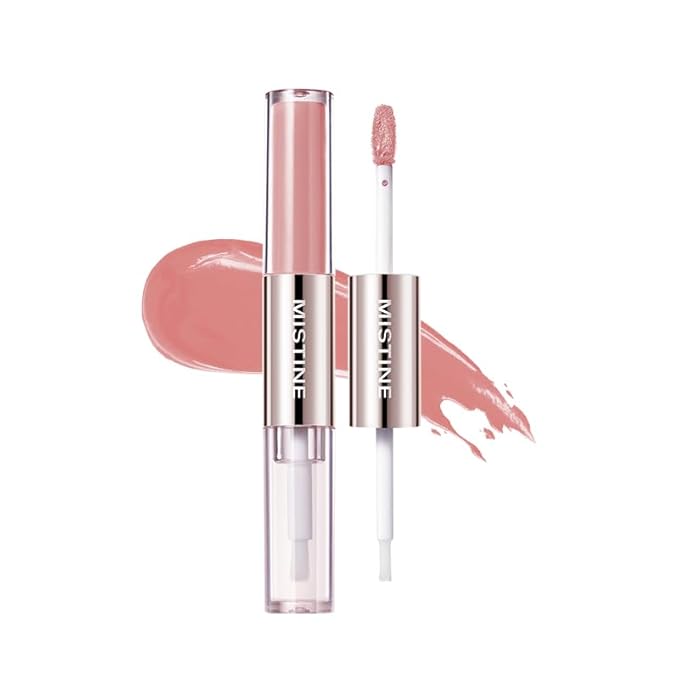 Mistine Lip Gloss Double Headed Lip Glaze Color Holding Lip Jelly Hydrating Gloss Moisturizing Balms Sheer Tint, Shine Glowy Matte Finish 0.05fl oz+0.05 fl oz D01 SAKURA GIN FIZZ