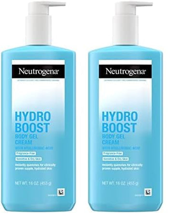 Neutrogena Hydro Boost Body Moisturizing Gel Cream with Hyaluronic Acid, Non-Greasy & Fast Absorbing, Lightweight Hydrating Body Lotion for Normal to Dry Skin, Fragrance-Free, 16 oz (Pack of 2)