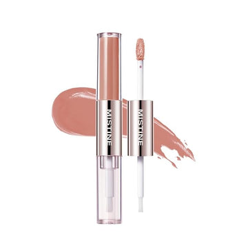 Mistine Lip Gloss Double Headed Lip Glaze Color Holding Lip Jelly Hydrating Gloss Moisturizing Balms Sheer Tint, Shine Glowy Matte Finish 0.05fl oz+0.05 fl oz D05 CARAMEL WHISKEY