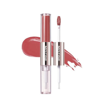 Mistine Lip Gloss Double Headed Lip Glaze Color Holding Lip Jelly Hydrating Gloss Moisturizing Balms Sheer Tint, Shine Glowy Matte Finish 0.05fl oz+0.05 fl oz D03 CHERRY BRANDY