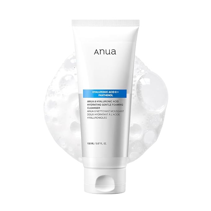 Anua Hydrating Gentle Foaming Cleanser, Hyaluronic Acid, Glycerin, Zinc, Panthenol, Korean Face Wash for Dry Skin, for Double Cleansing, Korean Skincare (150ml/5.07fl oz.)