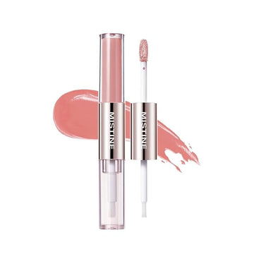 Mistine Lip Gloss Double Headed Lip Glaze Color Holding Lip Jelly Hydrating Gloss Moisturizing Balms Sheer Tint, Shine Glowy Matte Finish 0.05fl oz+0.05 fl oz D02