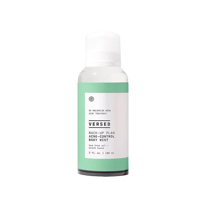 Versed Back-Up Acne Control Body Mist - All Over Blemish Spot Treatment + Salicylic Acid Spray with Tea Tree Oil & Witch Hazel - Oil Control + Redness Relief Acne Spray for Back & Body - Vegan (3 oz)