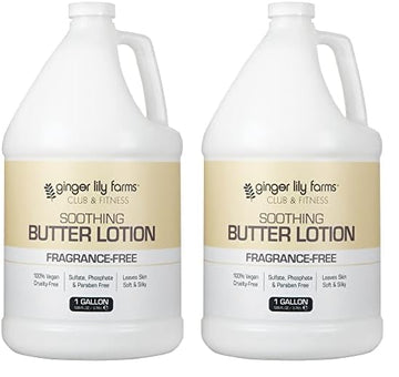 Ginger Lily Farms Club & Fitness Soothing Butter Lotion for Dry Skin, 100% Vegan & Cruelty-Free, Fragrance Free, 1 Gallon (128 fl oz) Refill (Pack of 2)