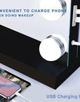 Black Hollywood Vanity Mirror with Lights, 18 Dimmable Bulbs, 3 Color Lights,Make Up Lighted Mirror, Aluminum Metal Frame, USB Charging Port（32" x 24"）