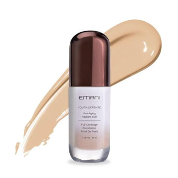 Emani Youth Defense Foundation with Hyaluronic Acid - Anti-Aging, Full Coverage - Protects Face and Brightens Skin Discoloration, Light