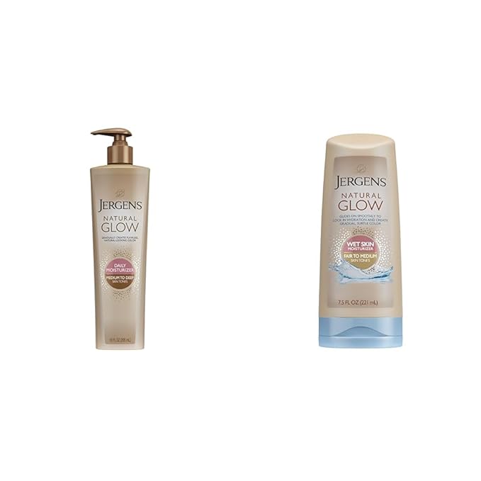 Jergens Natural Glow 3-Day Self Tanner for Medium to Deep Skin Tone & Natural Glow In-shower Lotion, for Fair to Medium Skin Tone, Wet Skin