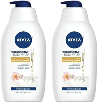 Nivea Nourishing Botanical Blossom Moisturizing Body Wash for Dry Skin, 30 Fl Oz Pump Bottle (Pack of 2)