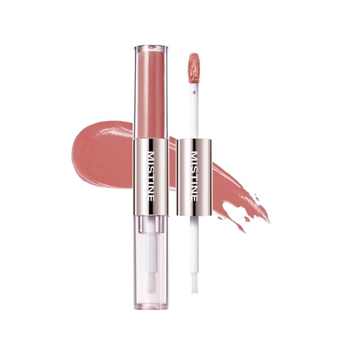 Mistine Lip Gloss Double Headed Lip Glaze Color Holding Lip Jelly Hydrating Gloss Moisturizing Balms Sheer Tint, Shine Glowy Matte Finish 0.05fl oz+0.05 fl oz D04 BERRY RED WINE