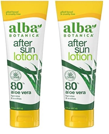 Alba Botanica Aloe Vera Lotion for Skin, Soothing After Sun Treatment for Face and Body, Made with Purity Certified 80% Aloe Vera Gel Formula, 8 fl. oz. Tube (Pack of 2)