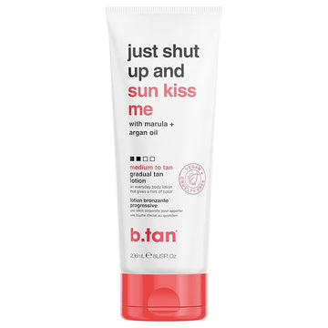 b.tan Medium Gradual Self Tanning Lotion | Just Shut Up and Sun Kiss Me Everyday Glow Lotion - Develop a Bronzed Glow, Infused With Marula + Argan Oil, Vegan, Cruelty & Paraben Free, 236ml