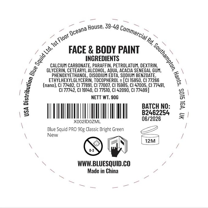 Blue Squid PRO Face Paint - Professional Water Based Single Cake Facepaint & Body Paints - SFX Makeup, Kids Adults Face Painting for Costume, Halloween, Cosplay - Classic Bright Green 90g / 3oz