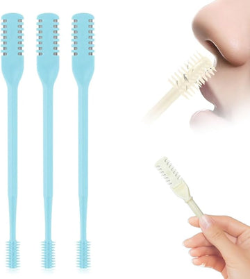 2025 New 2 in 1 Nasal Hair Cutter, Double Sided Nose Hair Knife Nostril Hair Remover Tool, Manual 360° Rotating Nose Hair Trimmer, Mini Noses Hair Remover Tool for Women and Men (Blue, 3 Pcs)