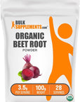 BulkSupplements.com Organic Beet Root Powder - Beet Powder Organic, Beetroot Supplement - Superfood Supplement, Vegan & Gluten Free - 3500mg per Serving, 100g (3.5 oz) (Pack of 1)