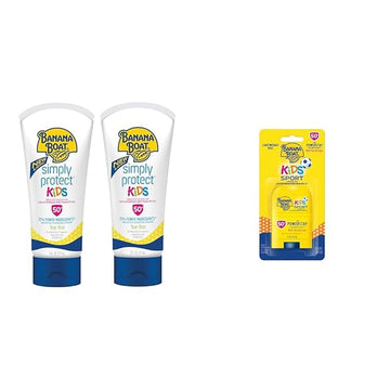 Banana Boat Kids Mineral Sunscreen Lotion SPF 50 Twin Pack and Sport Sunscreen Stick SPF 50 Travel Size