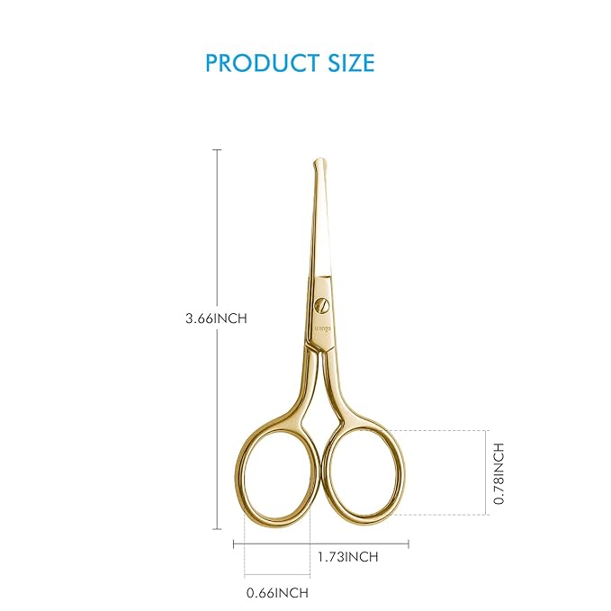 LIVINGO Professional Nose Hair Scissors, Multi-purpose Stainless Steel Rounded Tip Straight Blade, Facial Hair Beard Eyebrows Ear Trimming Beauty Grooming Tool for Men & Women, 3.5” Gold