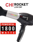 CHI Rocket Hair Dryer, Hair Dryer With Comb & Drying Nozzle Attachment, Quick-Drying For Shiny, Frizz-Free Hair, Lightweight & Low EMF