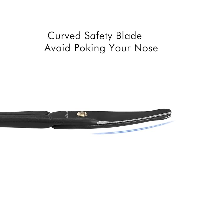 LIVINGO 3.75" Premium Nose Hair Scissors, Curved Safety Blades with Rounded Tip for Trimming Small Details Facial Hair, Ear Hair, Eyebrow (Black)