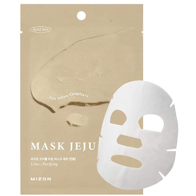 MIZON Joyful Time Jeju Face Mask (Lotus) Koren Full Face mask Non-sticky Boosts Hydration with Jeju Yellow Complex(10 PCS)