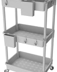 3 Tier Rolling Utility Cart with Handle,REBECAT Utility Cart Made of Multifunctional Storage Organizer Tool for Kitchen,Bathroom,Living Room,Office(Gray)