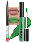 evpct 2Pcs Light Festival Green Matte Liquid Lipstick Lip Gloss Stain and Retractable Lip Liner Makeup Set for Women Long Lasting Waterproof 24 Hours Lipstick labial mate larga duracion 24 49#
