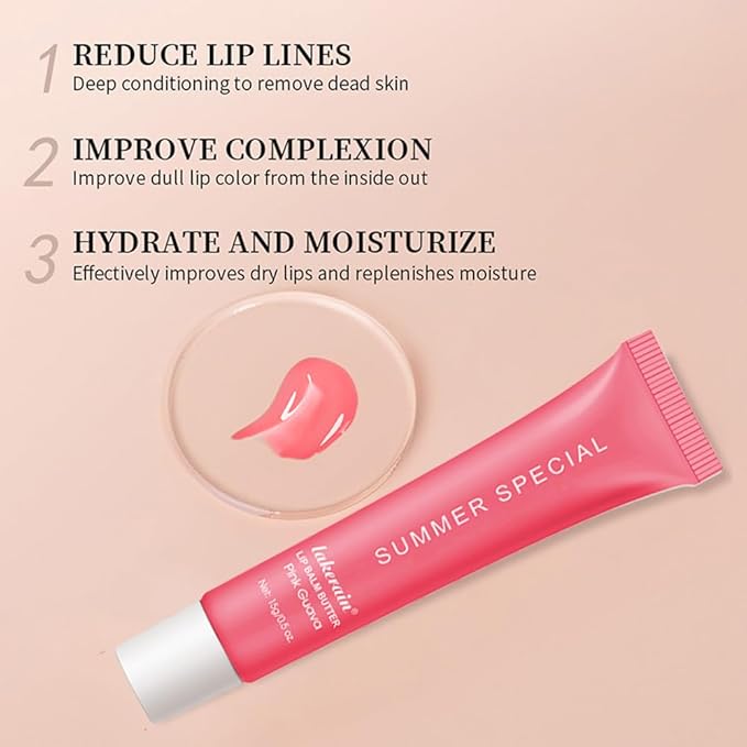 Summer Lip Butter Balm Lip Gloss, Ultra-Hydrating Natural Vegan Lip Balm, Sheer-Tinted Shine & Hydration, Soothes & Softens Dry Lips Skincare, Bálsamo labial hidratante #5 Pink Guava