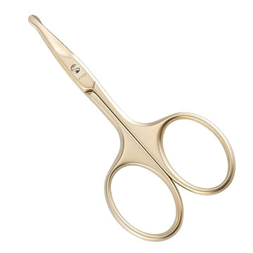 LIVINGO 3.75" Small Safety Facial Nose Hair Scissors, Curved Blade with Rounded Tip Stainless Steel for Manicure Cuticle, Eyebrow, Dry Skin (Gold)