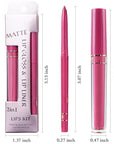 evpct 2Pcs Rose Red Matte Lip Liner and Lipstick Lip Gloss Pencils Makeup Set Kit for Women Long Lasting Waterproof