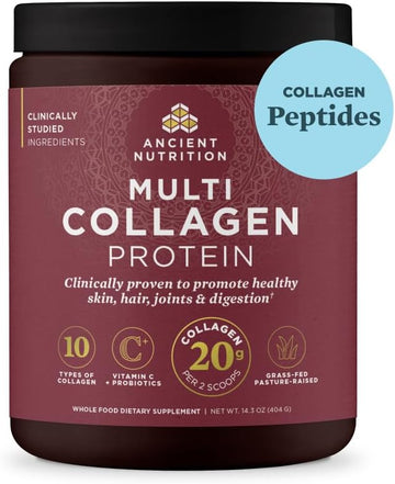 Ancient Nutrition Collagen Peptides Powder, Multi Collagen Protein, Women & Men, Vitamin C, Probiotics, Hydrolyzed Collagen, Supports Skin, Joints, Gut Health, Unflavored, 40 Servings