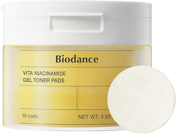 Biodance Vita Niacinamide Gel Toner Pads, Spot Correcting, Gentle Exfoliating, Evening Skin Tone, Brightening, Hydrating | 4.93 fl.oz.(140g), 60Pads