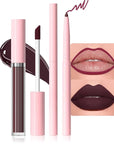 evpct Retractable 1Pcs Lip Liner Pencils and 1 Pcs Lip Gloss Makeup Set for Shaping & Sculpting Lips, Plum Long-Lasting Waterproof Longwear Matte Rich Lip Colors Liner Crayon Liquid Lipstick 11#