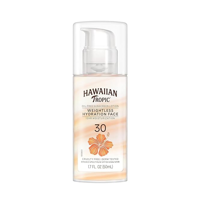 Hawaiian Tropic Weightless Hydration Clear Spray Sunscreen SPF 15 Twin Pack 6oz Each + Face Sunscreen Lotion SPF 30 Travel Size 1.7oz