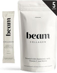 Beam Collagen Powder, Collagen for Women, Collagen with Hyaluronic Acid, Collagen Peptides Type 1 and 3, with Biotin, Grass Fed Bovine, Third-Party Tested, Best for Coffee, Vitamin C, 5 Servings
