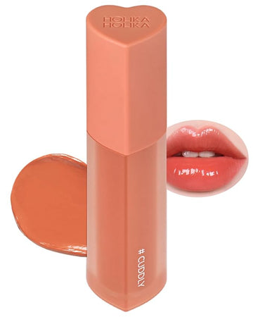 HOLIKA HOLIKA Heart Crush Glow Lip Tint Air – Korean Lip Tint with High Shine Juicy Fruit Jam Colors Lip Stain – Hydrolyzed Collagen & Vitamin C (08 CUDDLY)