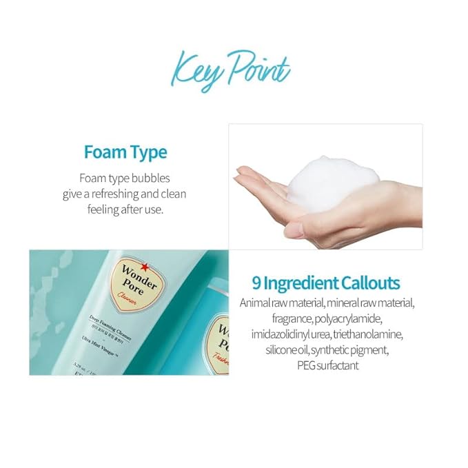 ETUDE Wonder Pore Cleanser 150g (5 fl. Oz) 21AD | Kbeauty | Deep Foam Cleanser for Sensitive Skin to Balance Sebum Level, Clean Dirt and Impurities in Pores | Ultra Mint Vinegar for a Fresh Finish